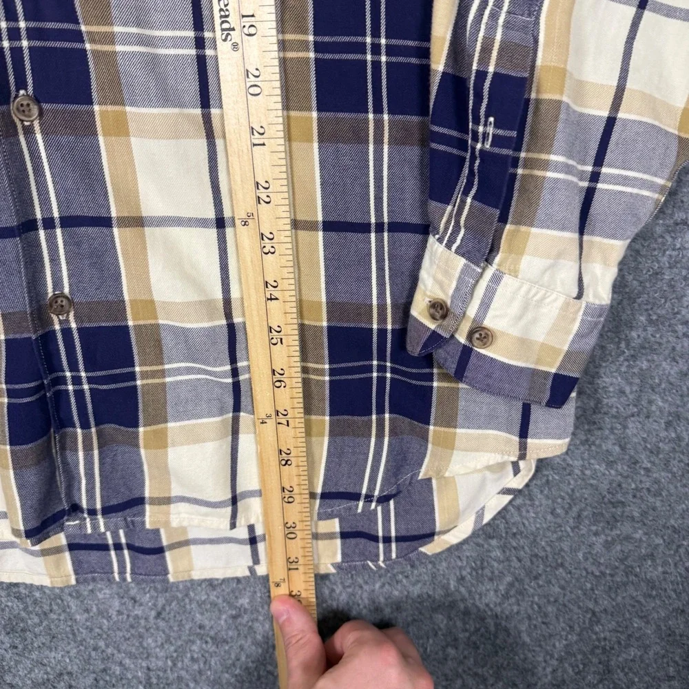 Vintage Banana Republic Plaid Flannel Shirt Men's Medium Blue Tan Long Sleeve